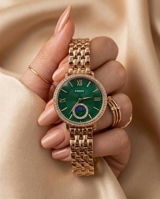 Fossii_l Jacqueline Sun Moon Multifunction Rose Gold Green