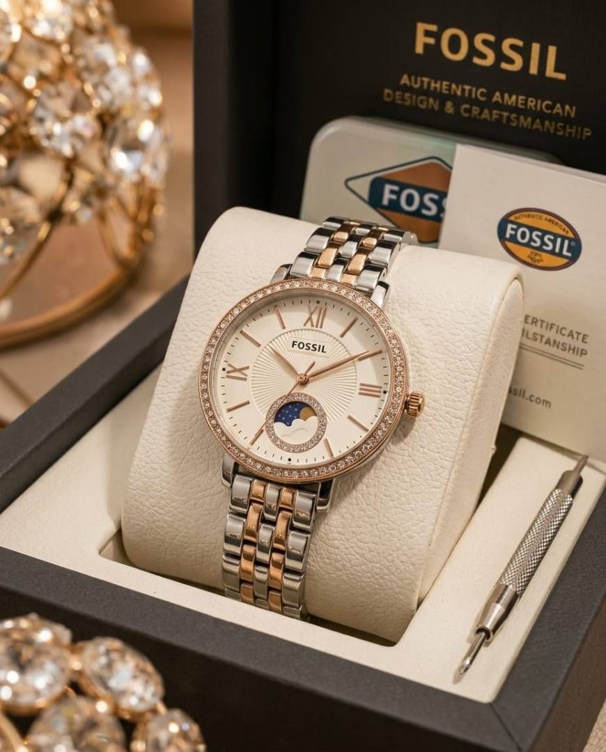 Fosil Jacqueline Sun Moon Multifunction 2Ton Rose Gold White