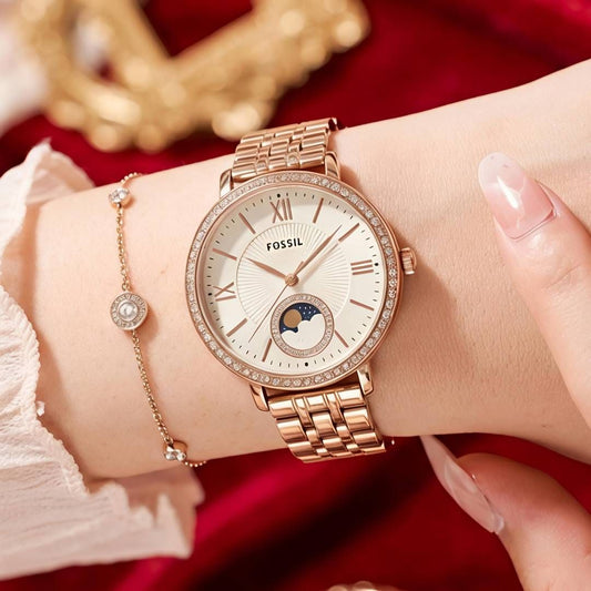 Fosil Jacqueline Sun Moon Multifunction Rose Gold White