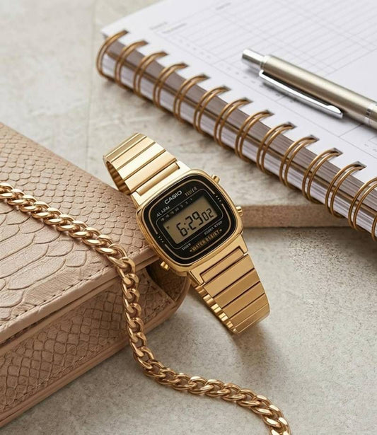 Ca.sio Womens Vintage LA670 GOLD BLACK