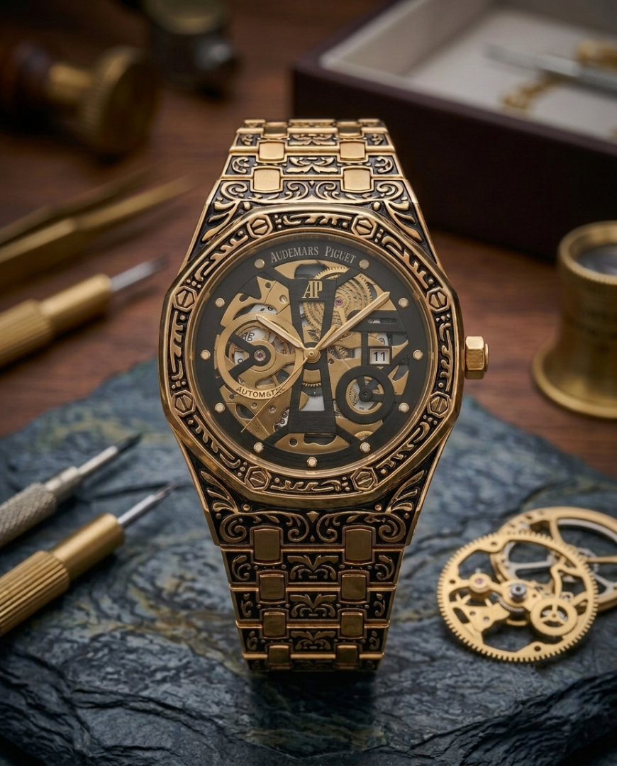 Aude.mar Piguet Royal Oak Vintage Gold Black Dial
