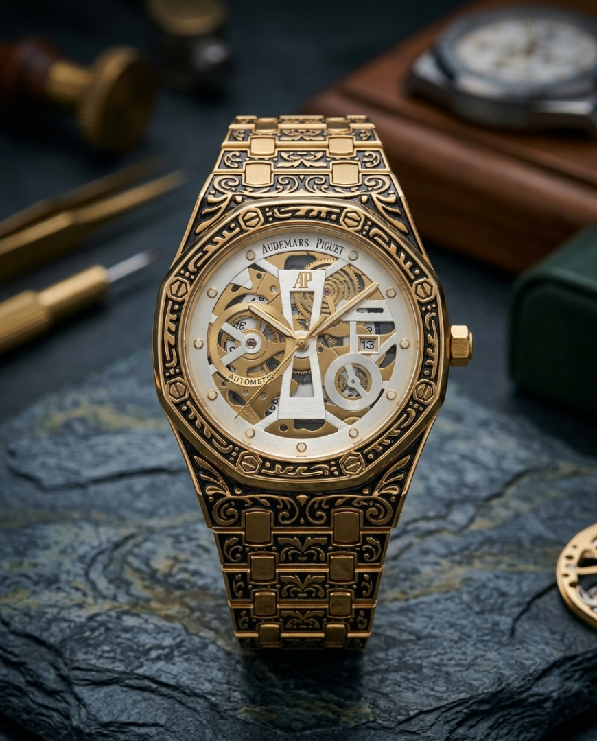 Aude.mar Piguet Royal Oak Vintage Gold White Dial