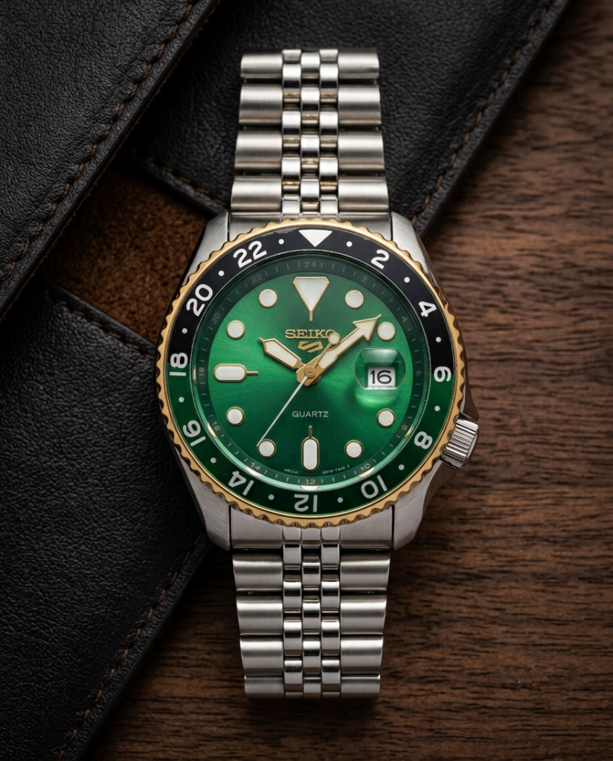 Sei.ko Gmt Master Gold Green Dial
