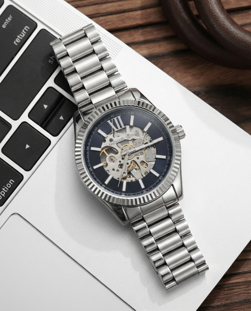 Mic.hael_l Kors Lexington Automatic Skeleton Silver-Black