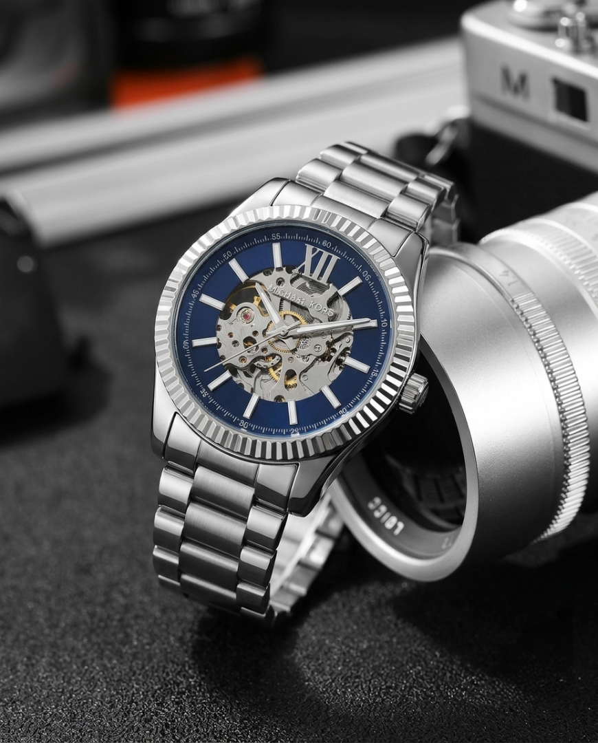 Mic.hael_l Kors Lexington Automatic Skeleton Silver-Blue