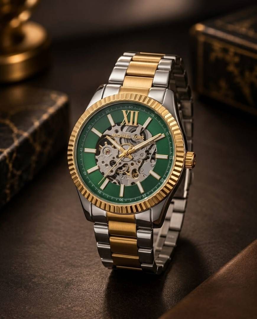 Mic.hael_l Kors Lexington Automatic Skeleton 2Ton-Gold-Green