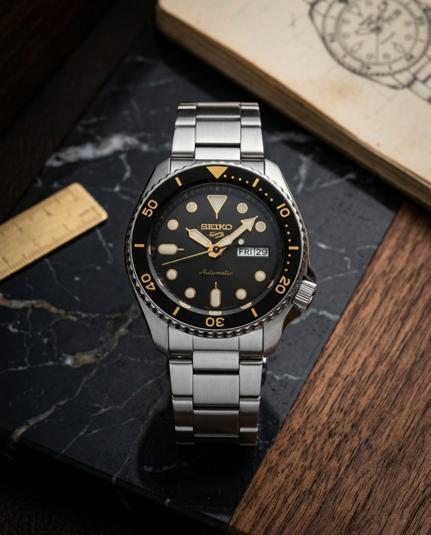 Seik.o 5 Sports SRPK31K1 Silver Black Gold Dial