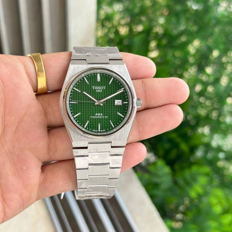 Tissoo_t 1853 Prx Powermatic Quartz  silver green checks