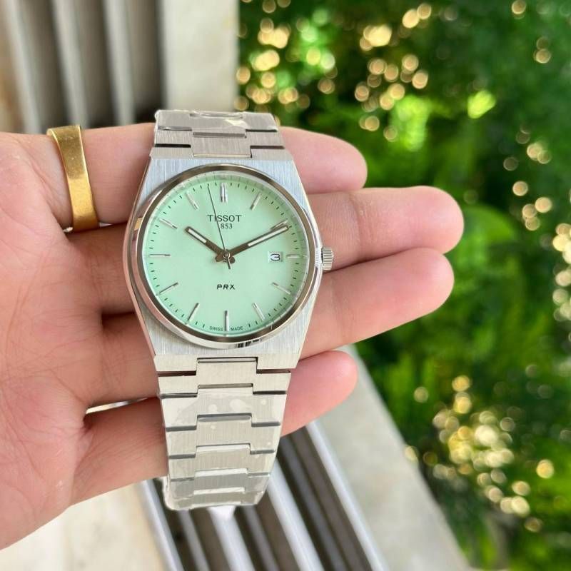 Tissoo_t 1853 Prx Powermatic Quartz silver light green plan