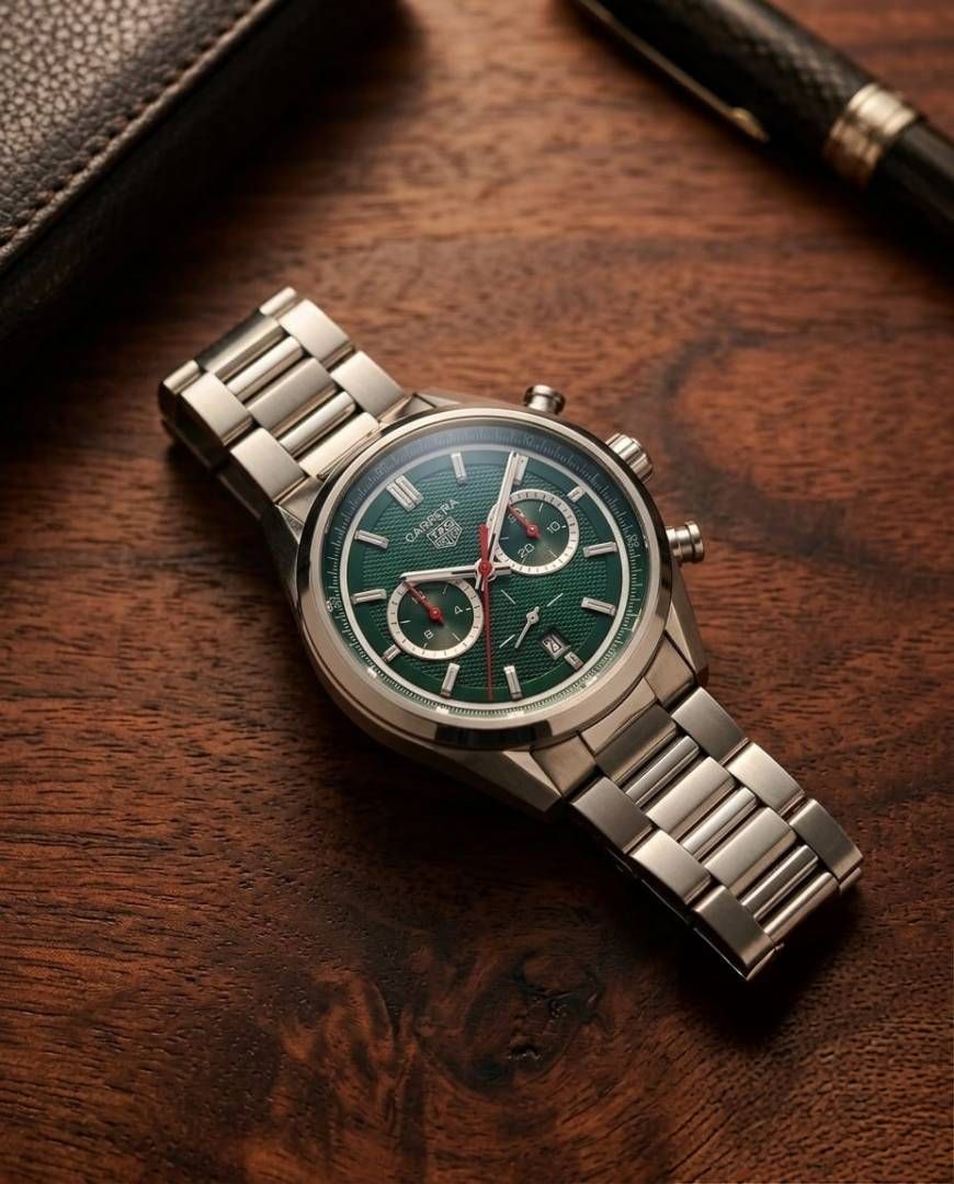 TAG Heuuer Carrera Chronograph silver green