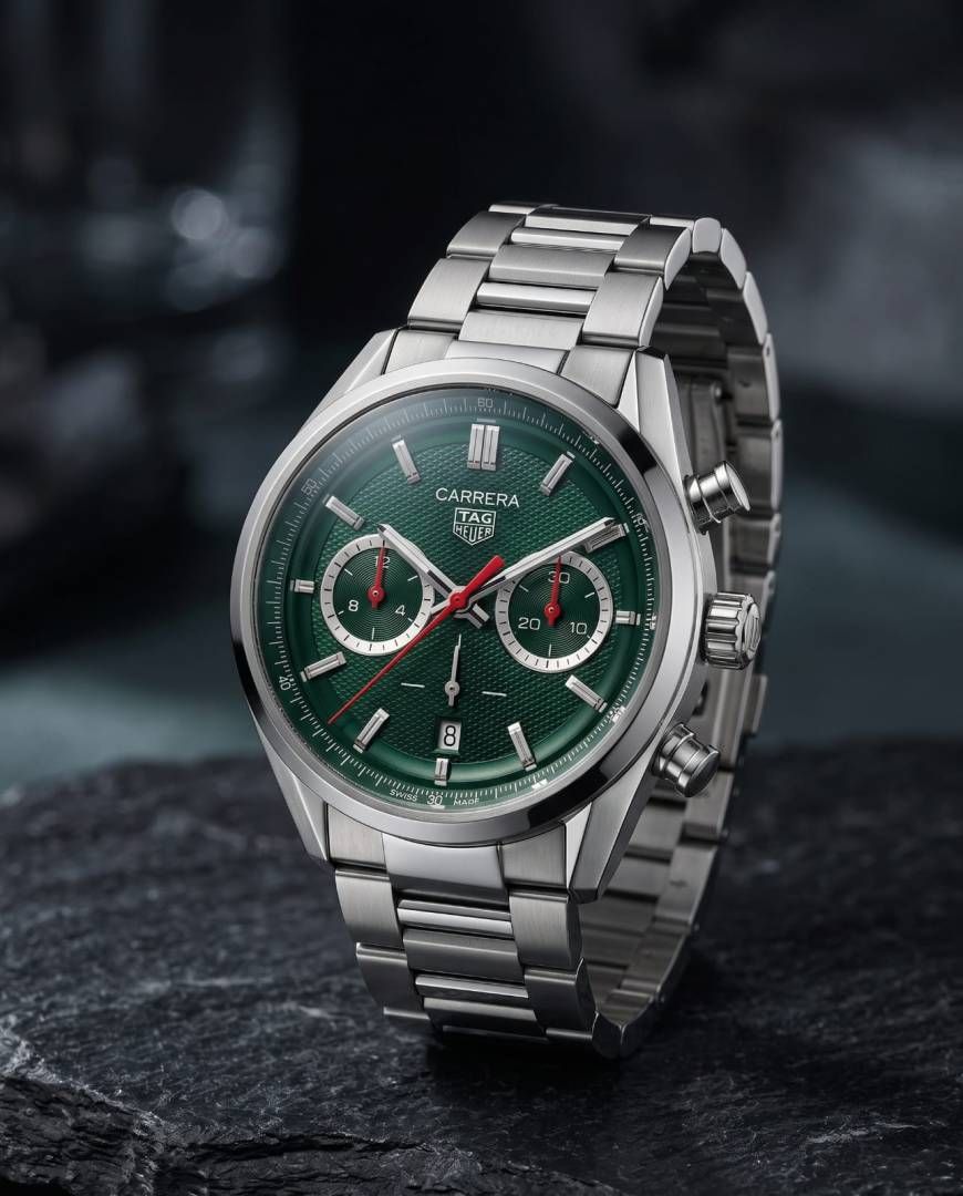 TAG Heuuer Carrera Chronograph silver green