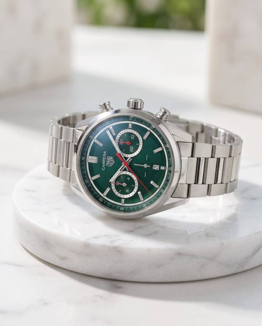 TAG Heuuer Carrera Chronograph silver green