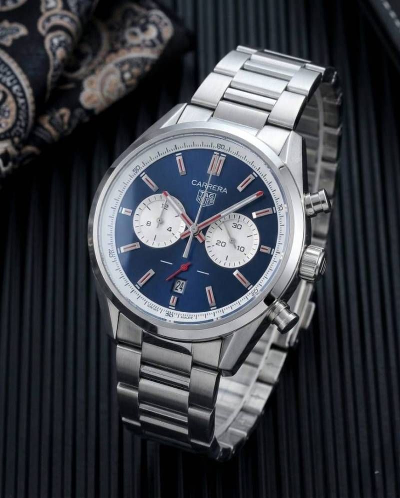 Tag heuuer Carrera white  Chronograph silver blue white crnografh