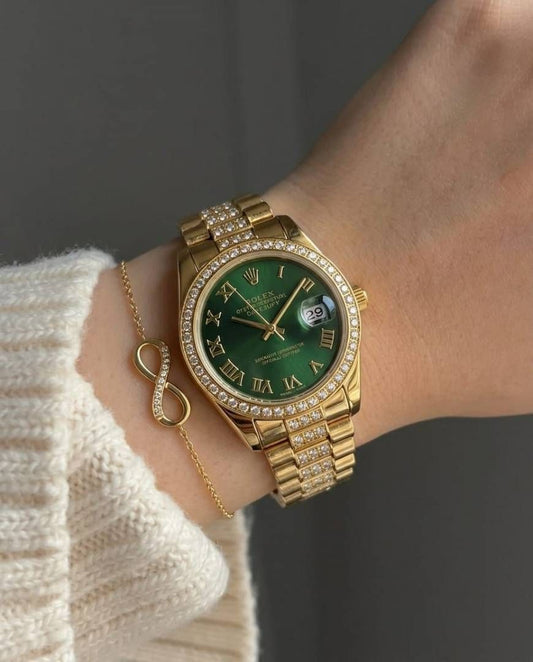 Rollex Date Just Ladies Gold Green