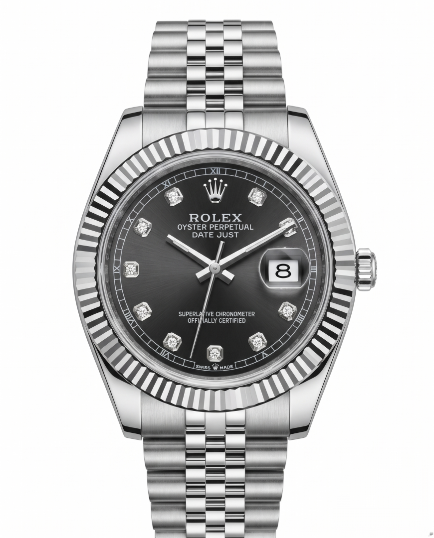 Rolee_x Oyster Perpetual Date Just Diamond Silver Black Dial