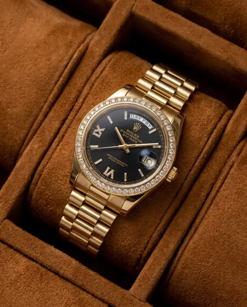 Rolee_x Oyster Perpetual Day Date Diamond Gold-Brown